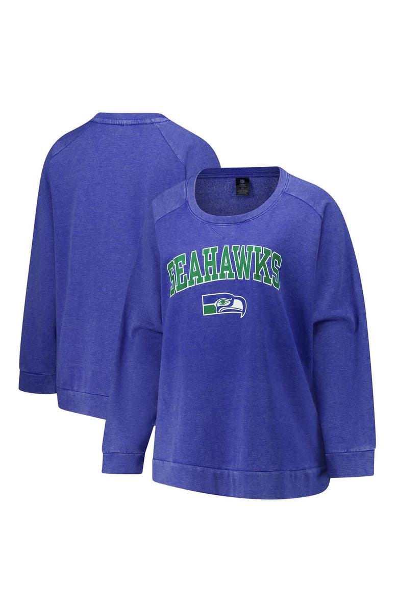 PROFILE Women's Fanatics Royal Seattle Seahawks Acid Wash Raglan Pullover Sweatshirt, Main, color, Royal