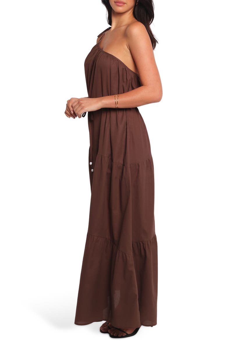 Petal & Pup Hilde One-Shoulder Cotton & Linen Maxi Dress, Alternate, color, Chocolate