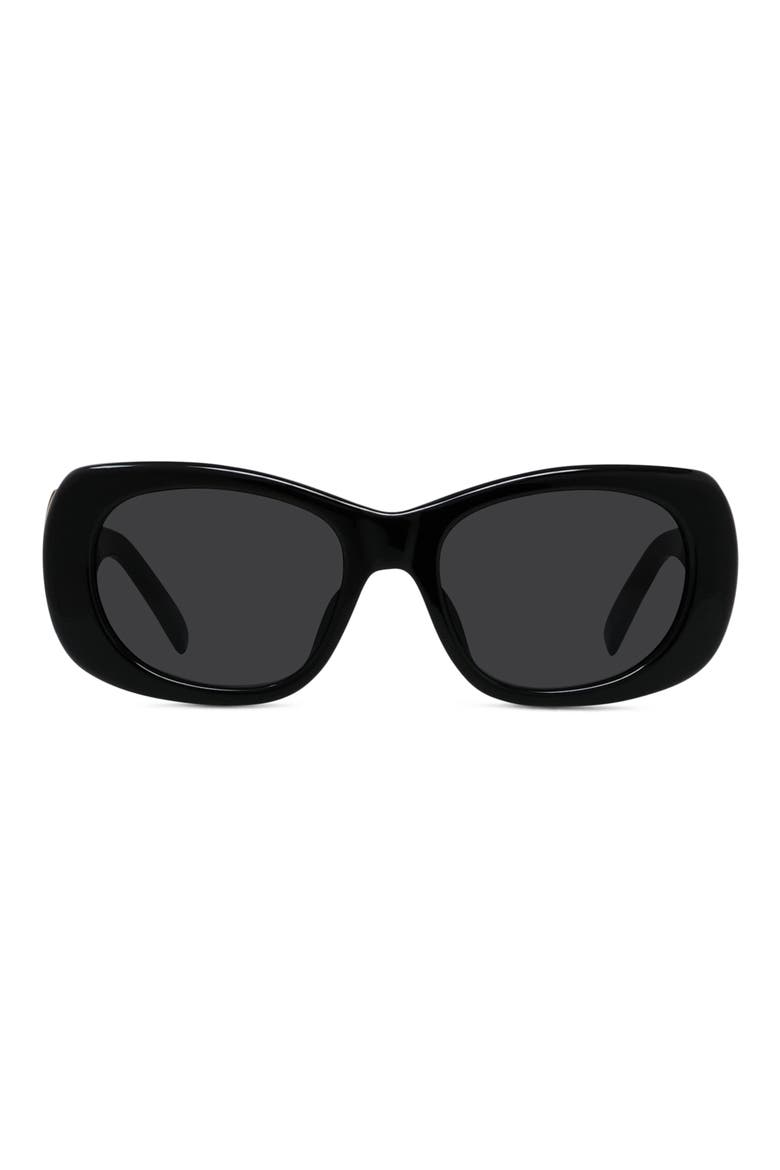 53mm Geometric Sunglasses, Main, color, SHINY BLACK / SMOKE