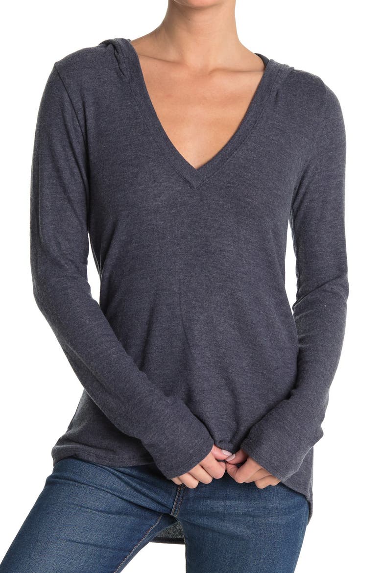 Deep V-Neck Hooded Top, Main, color, NAVY