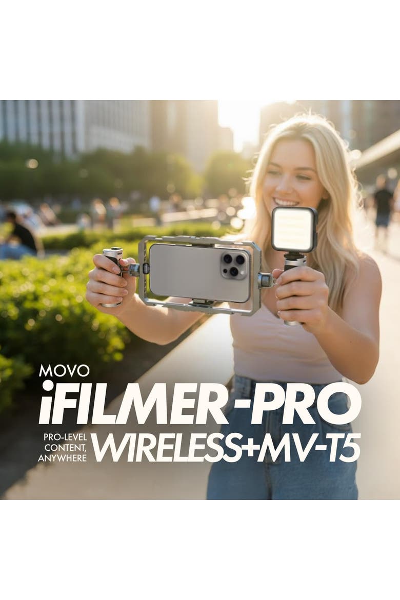 iFilmer-PRO Smartphone Rig with Dual Grip Cage, Wireless Lavalier Mics, and Full Size Tripod for iPhone and Android, Alternate, color, Black