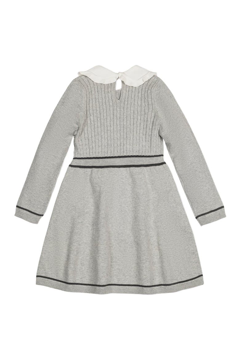Kids' Organic Long Sleeve Cable Knit Peter Pan Collar Sweater Dress, Alternate, color, Gray Heather Cable