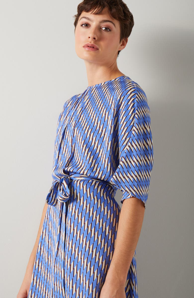 LK Bennett Anni Geo Print Handkerchief Hem Dress, Alternate, color, Blue