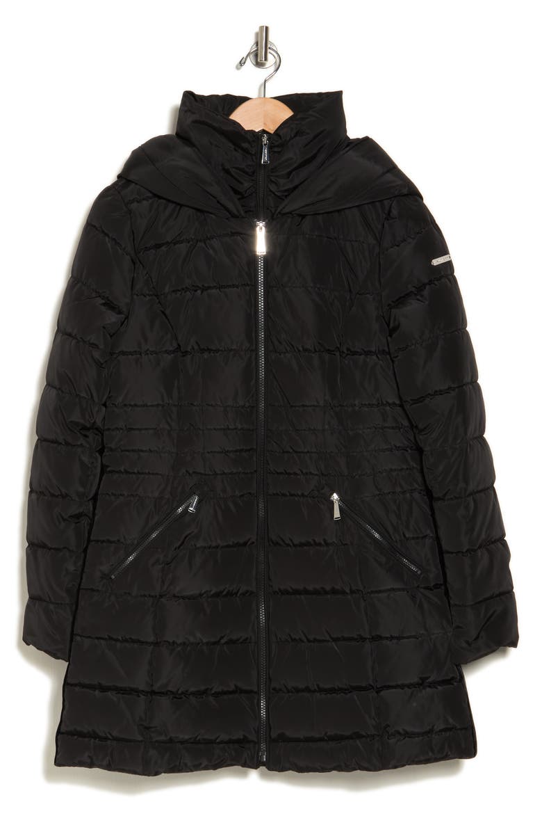 Laundry by Shelli Segal Velvet Trim Hooded Bib Puffer Jacket, Alternate, color, 