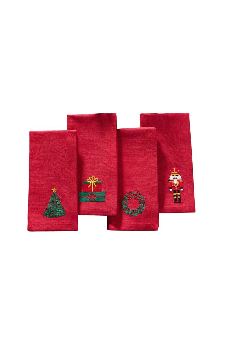 Holiday Embroidered Napkins Set of 4, Main, color, Red