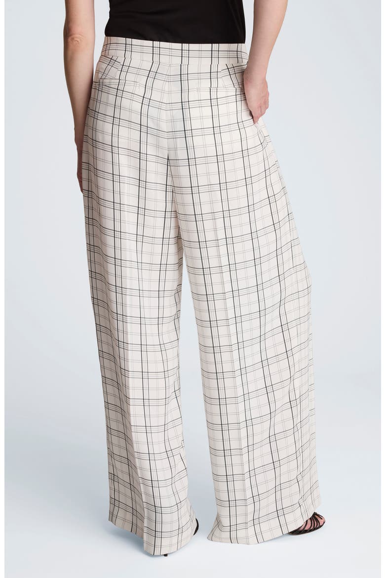 Plaid High Waist Triple Pleat Wide Leg Pants, Alternate, color, FEATHER WHITE/ BLACK