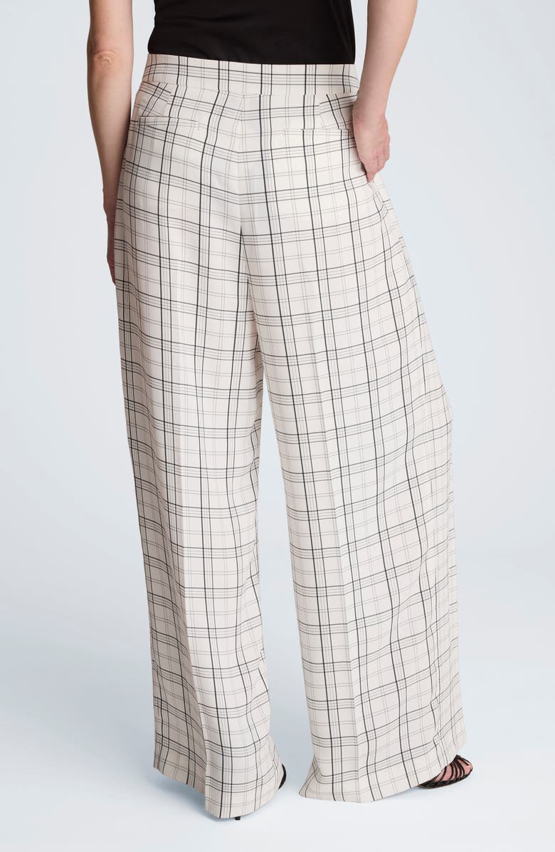 Kenneth Cole Plaid High Waist Triple Pleat Wide Leg Pants, Alternate, color, Feather White/ Black