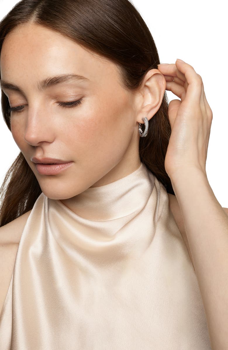 David Yurman Crossover Hoop Earrings in Sterling Silver with Diamonds, 22.4mm, Alternate, color, Sterling Silver