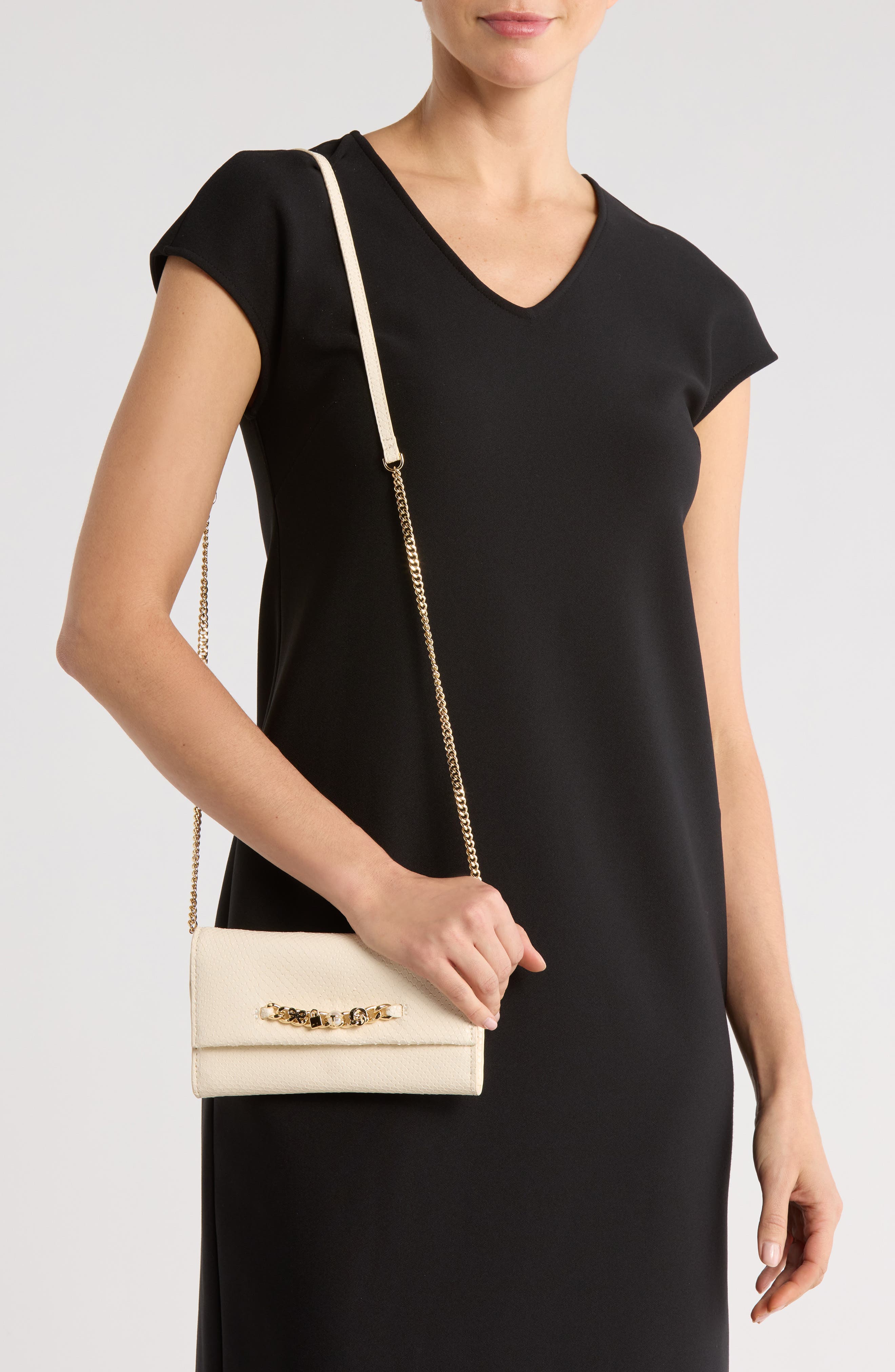 Ted Baker London Evie Charm Leather Clutch, Alternate, color, Textured White/ Bone