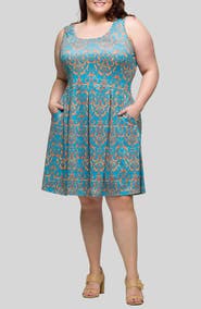 24seven Comfort Apparel Filigree Print Fit & Flare Dress