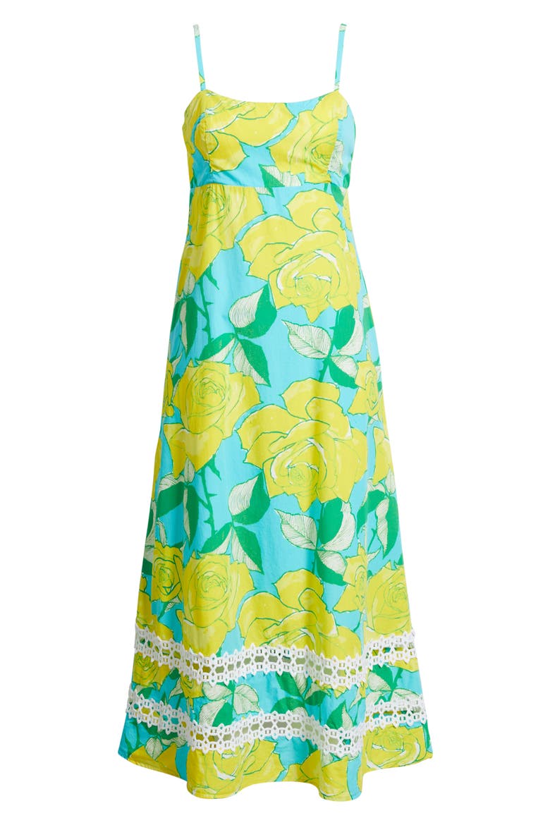 Haliey Floral Print Midi Dress, Alternate, color, BLUE CURACAO ROSE BUD