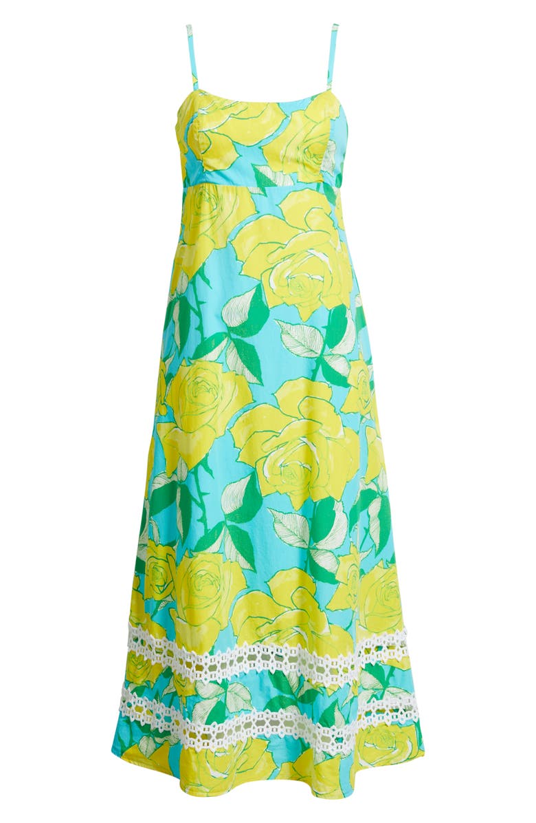 Lilly Pulitzer<sup>®</sup> Haliey Floral Print Midi Dress, Alternate, color, Blue Curacao Rose Bud