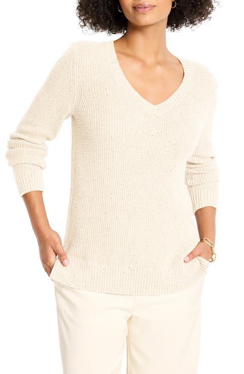 Shimmer V-Neck Waffle Stitch Sweater (Regular & Petite)