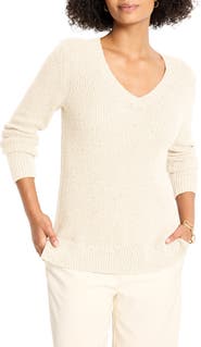 NIC+ZOE Shimmer V-Neck Waffle Stitch Sweater