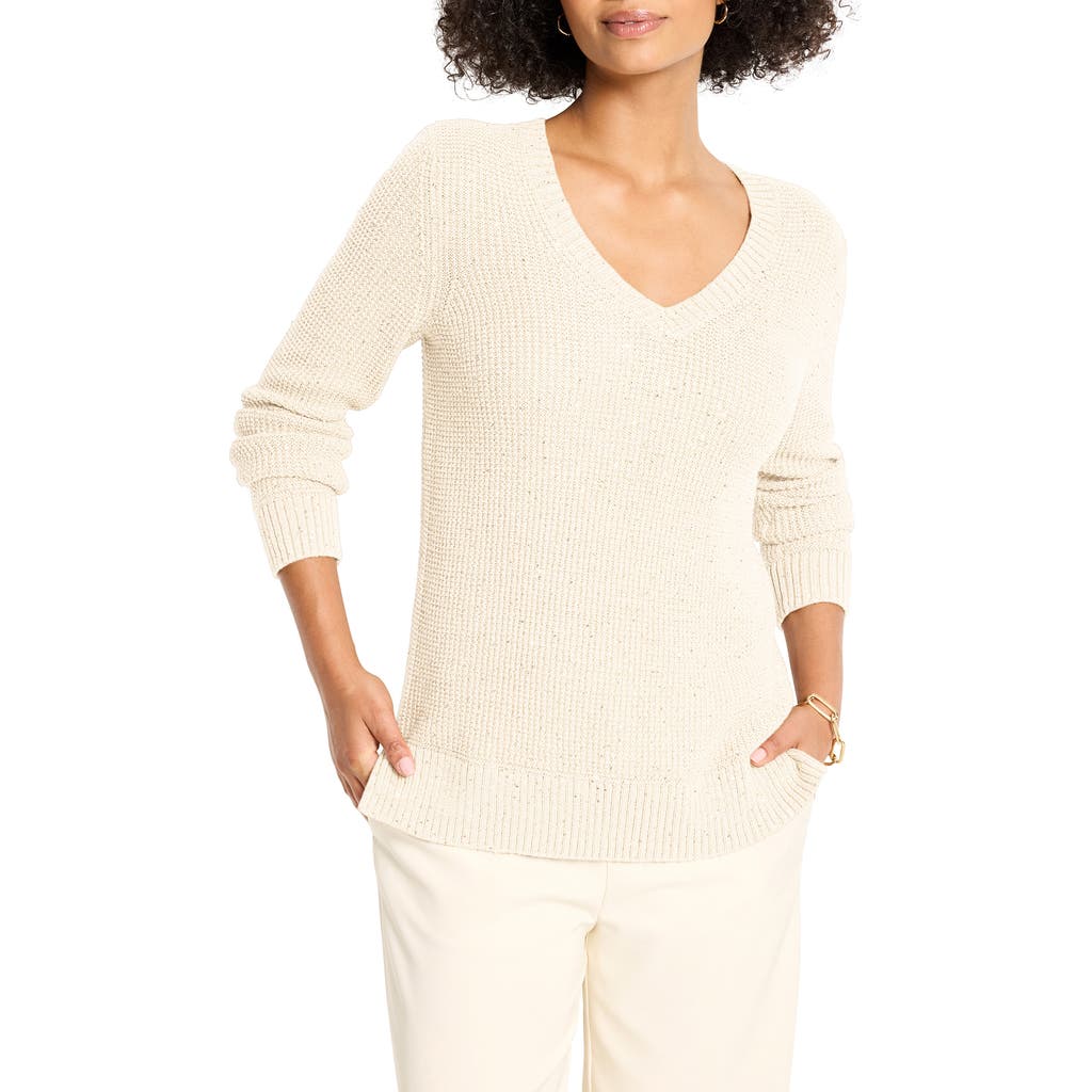 Nic + Zoe Nic+zoe Shimmer V-neck Waffle Stitch Sweater In Multi