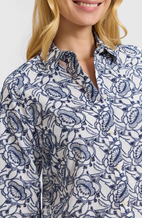 Foxcroft Zoey Embroidered Eyelet Shirt In Multi