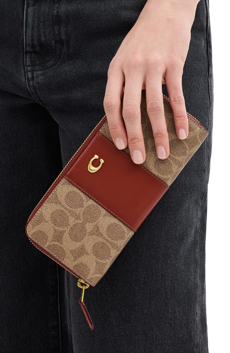 COACH Essential Slim Signature Coated Canvas & Leather Wallet, Alternate, color, Tan Rust