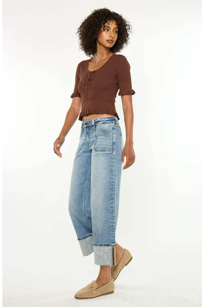 Anley Mid Rise Crop Wide Jeans, Alternate, color, Medium Wash
