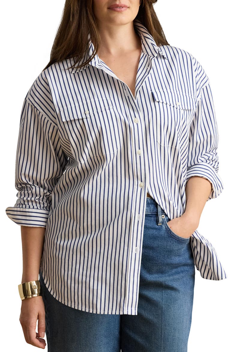 Durrell Cotton Button-Up Shirt, Alternate, color, BLUE/ WHITE