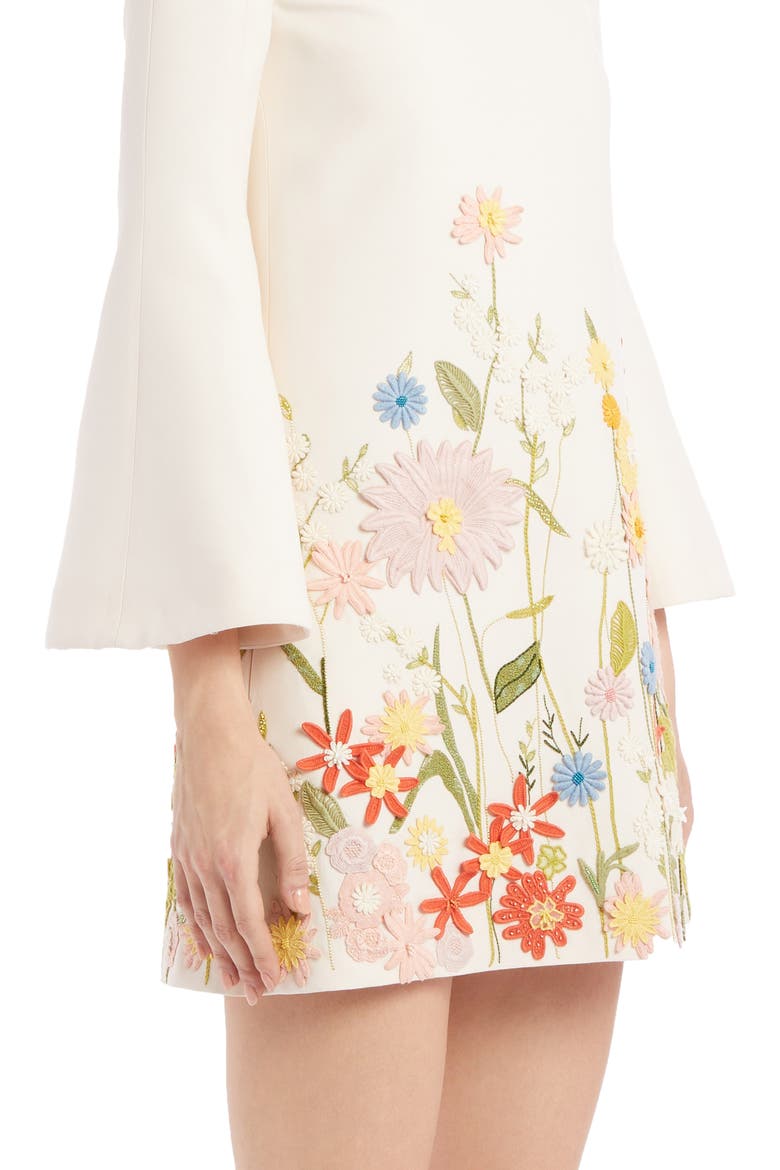 Embroidered Floral Wool & Silk Long Sleeve Shift Dress, Alternate, color, AVORIO/ MULTICOLOR