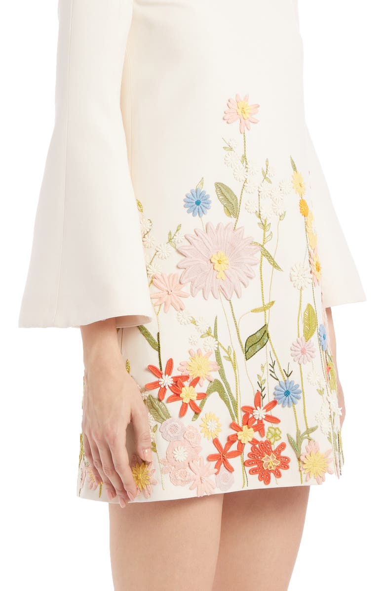 Valentino Embroidered Floral Wool & Silk Long Sleeve Shift Dress, Alternate, color, 