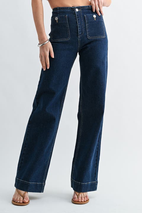 Blueprint Patch Pocket High Waist Straight Leg Jeans