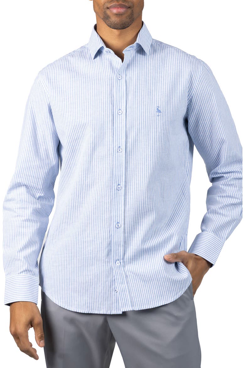 Stripe Linen Blend Button-Up Shirt, Main, color, LIGHT BLUE