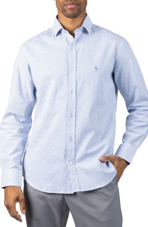 Stripe Linen Blend Button-Up Shirt