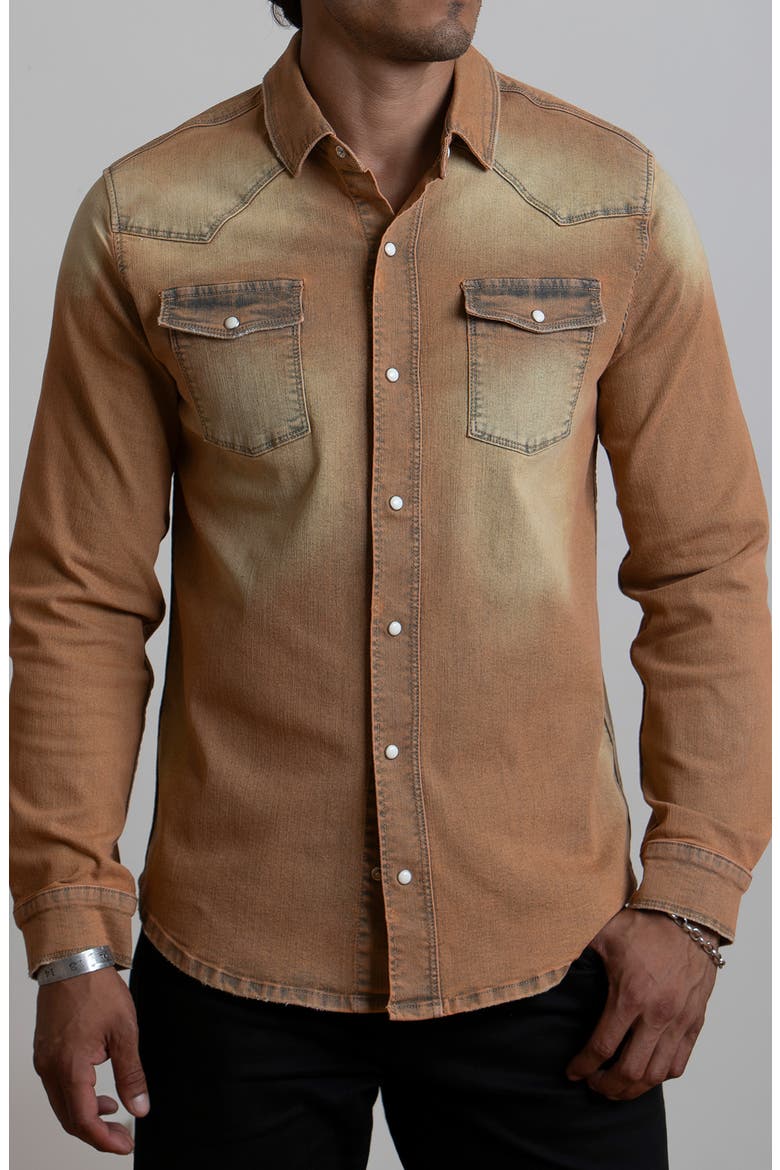 Big Sky Western Stretch Denim Shirt, Main, color, WHEAT