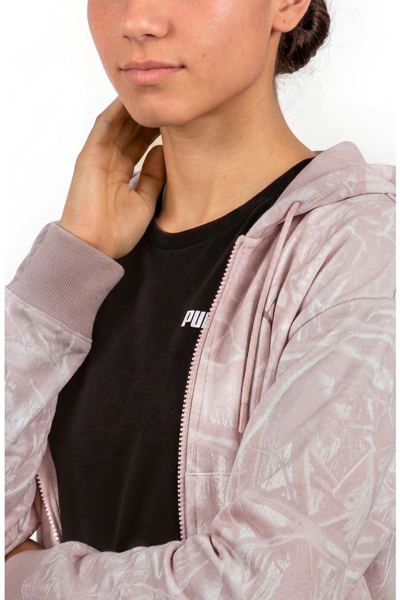 Camo Print Zip-Up Hoodie, Alternate, color, MISTY PINK