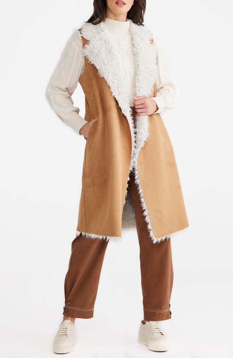 Wanderer Faux Suede Vest with Faux Fur Lining