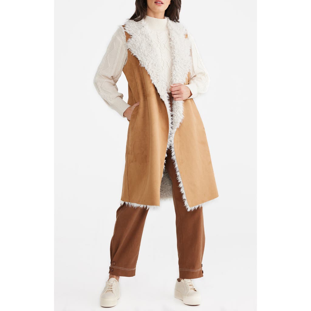 Talisman the Label Wanderer Faux Suede Vest with Faux Fur Lining in Tan  product