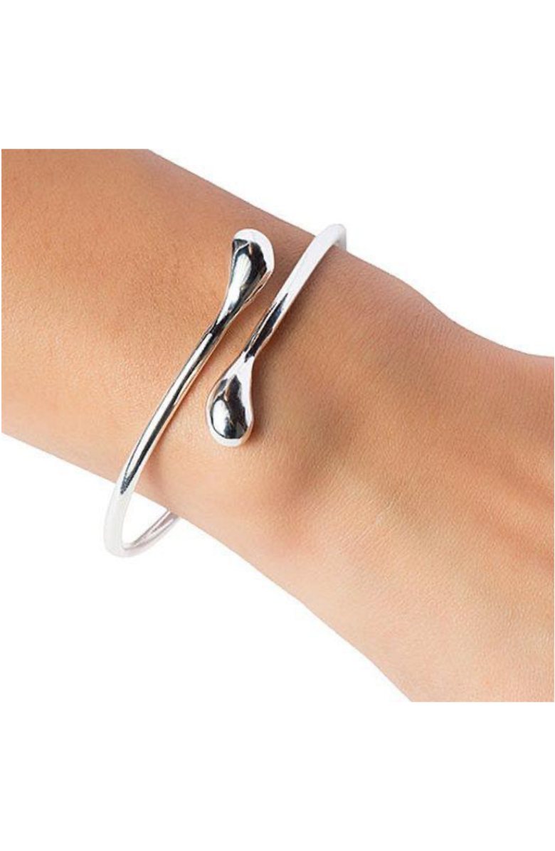 Hollywood Sensation Isabella Gold Plated Teardrop Open Wrap Bangle Bracelet, Alternate, color, Silver