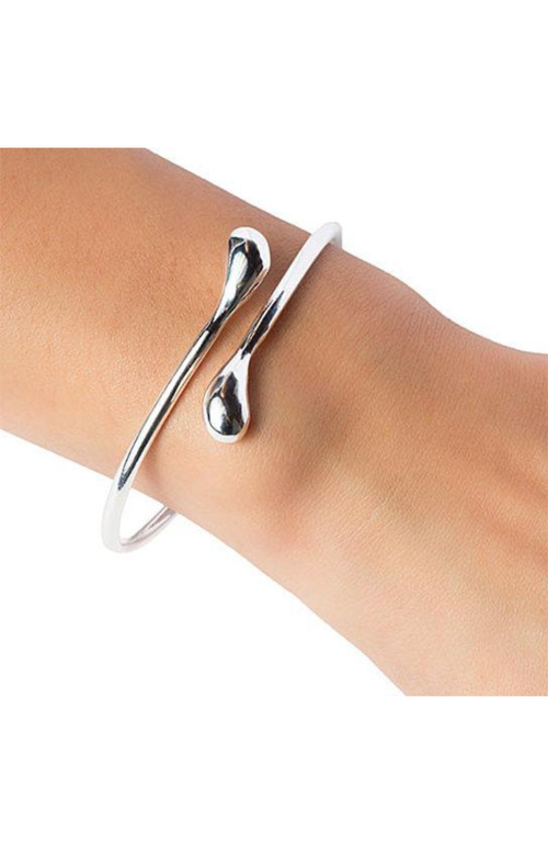 Hollywood Sensation Isabella Gold Plated Teardrop Open Wrap Bangle Bracelet In Silver