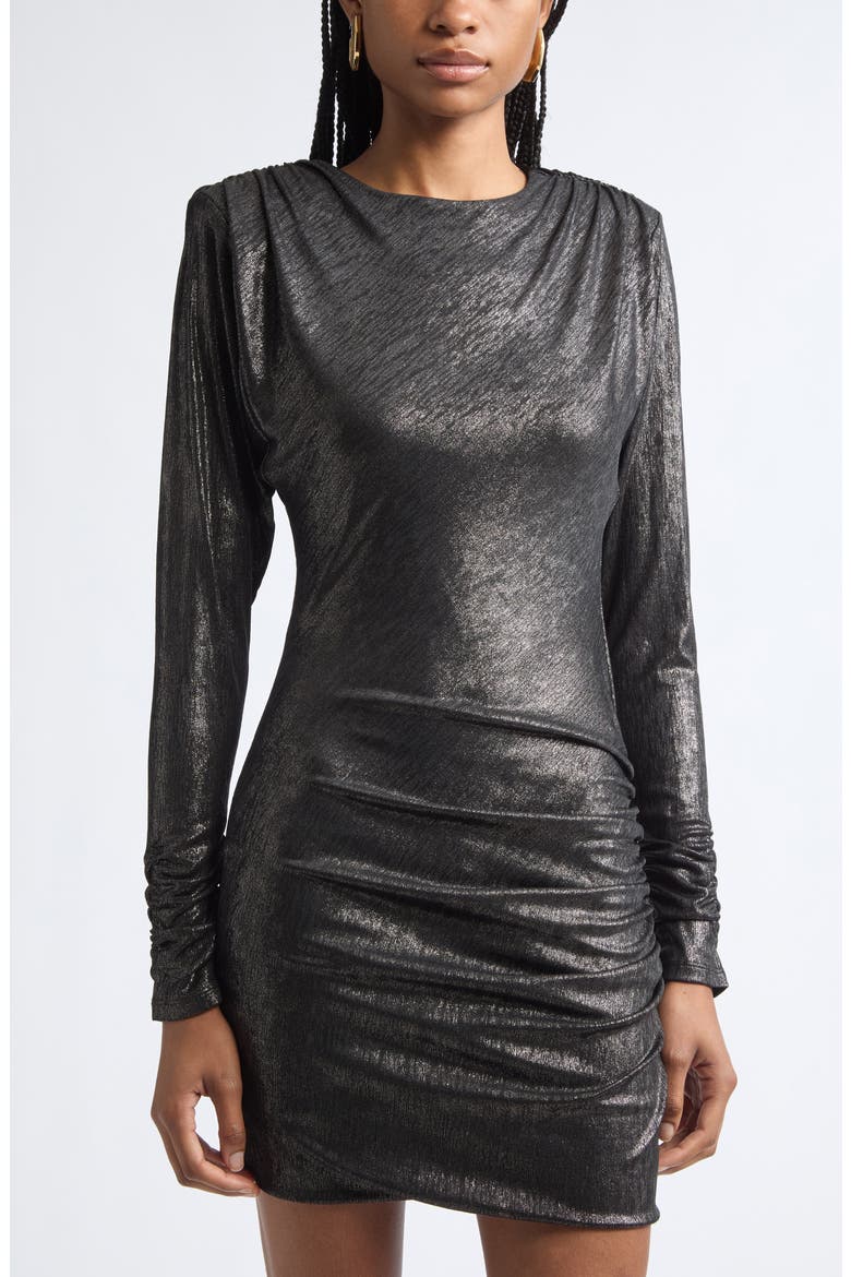 Celine Long Sleeve Ruched Minidress, Alternate, color, GUNMETAL
