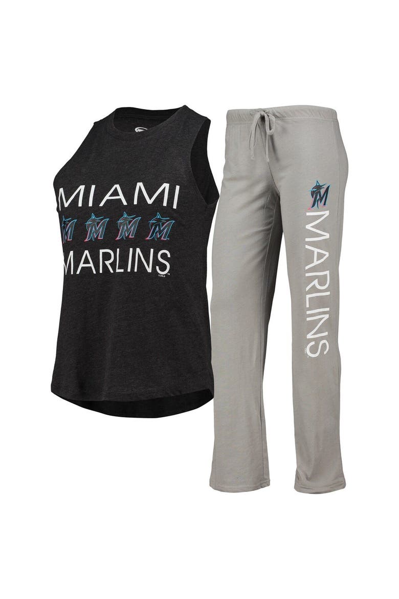 Women's Concepts Sport Gray/Black Miami Marlins Meter Muscle Tank Top & Pants Sleep Set, Main, color, Gray