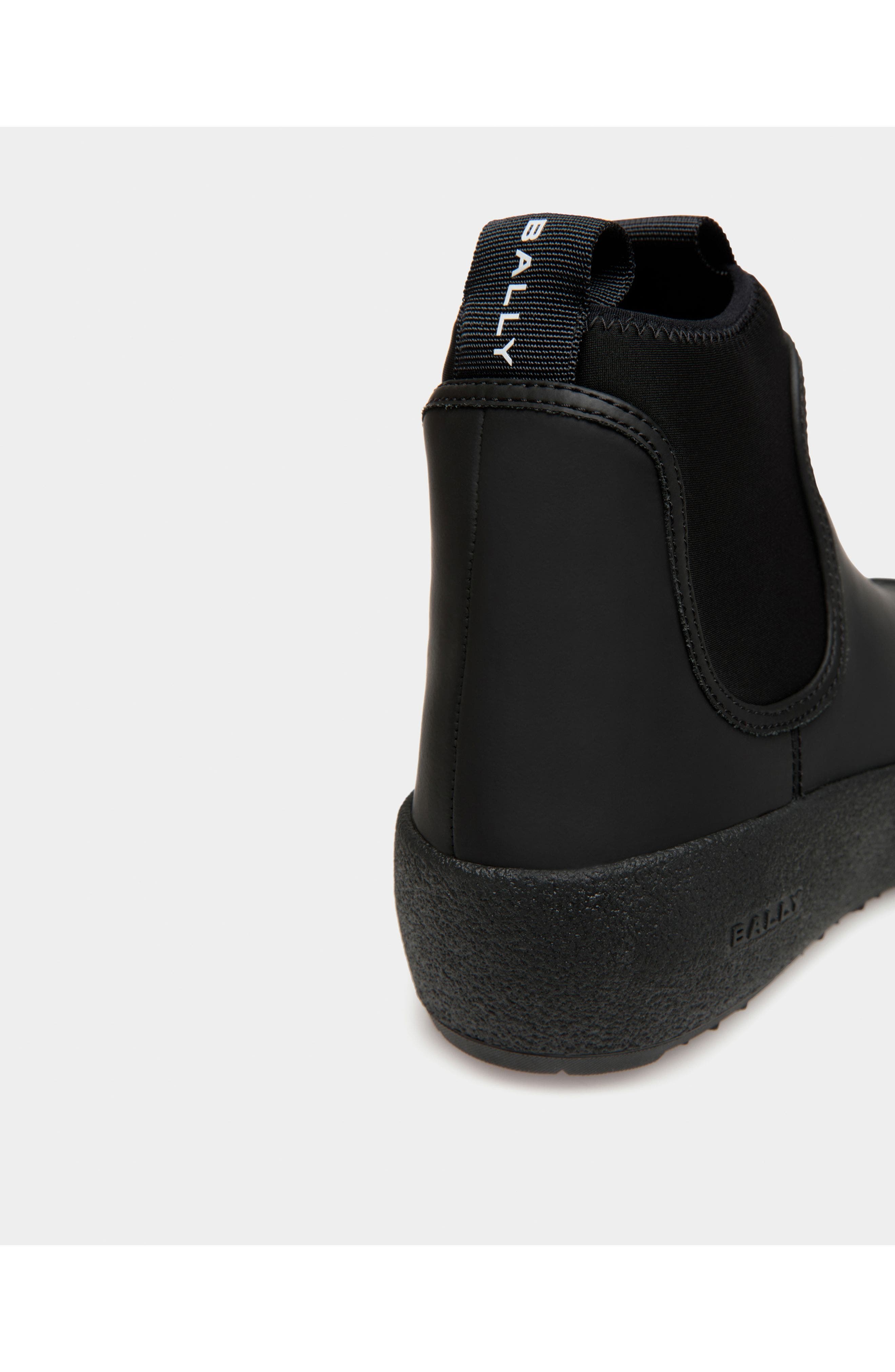 Bally Curling Bootie in Rubberized Leather, Alternate, color, Black