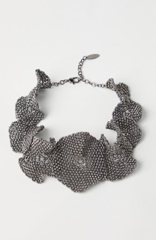 Brunello Cucinelli Flower Sculptured Choker In Lignite Grey