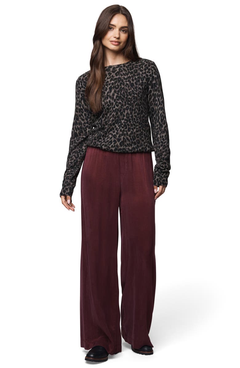 Splendid Leopard Print Crewneck Sweater, Alternate, color, Brown Leopard Print