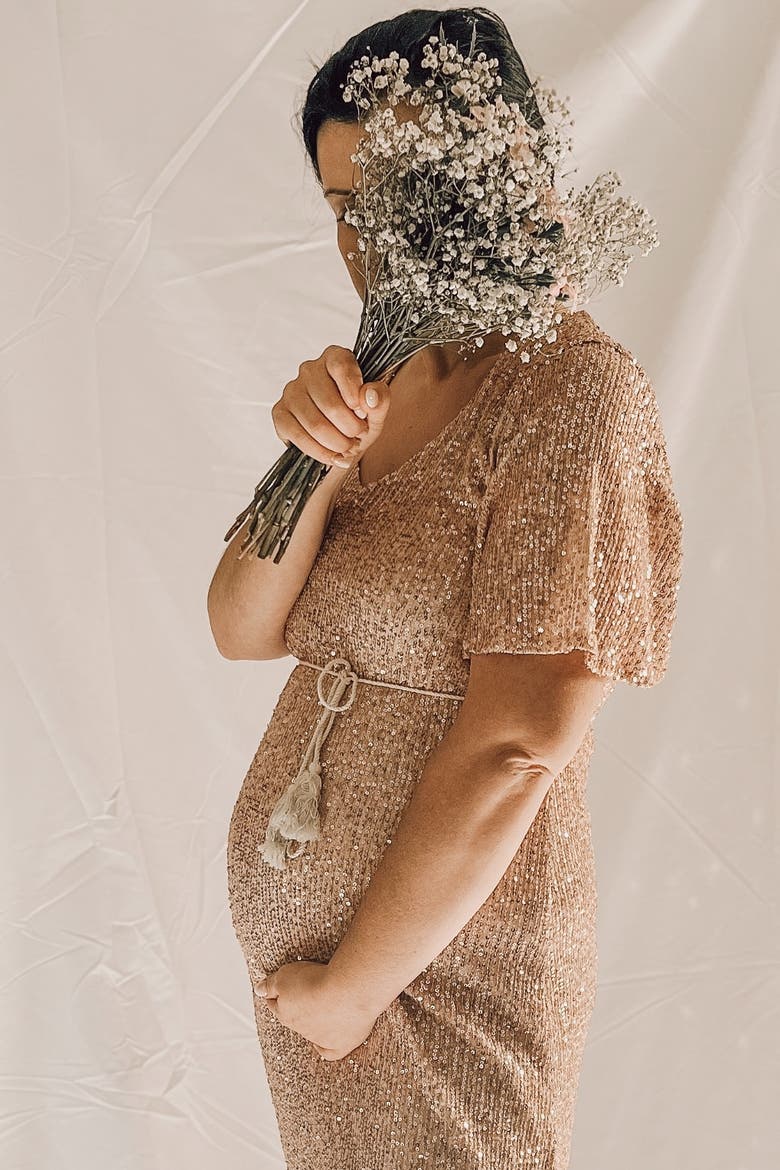 Sequin Short Sleeve Maxi Dress, Alternate, color, Pink