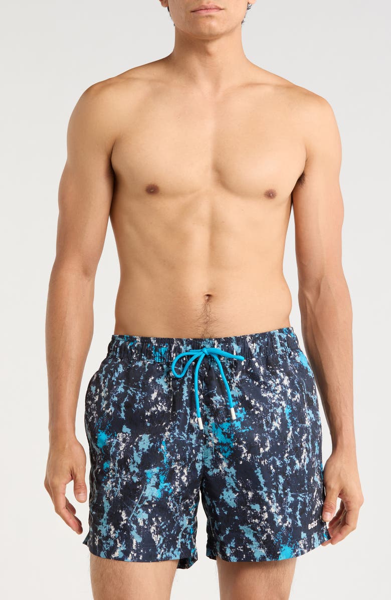 BOSS Discus Swim Shorts, Main, color, Turquoise/ Aqua