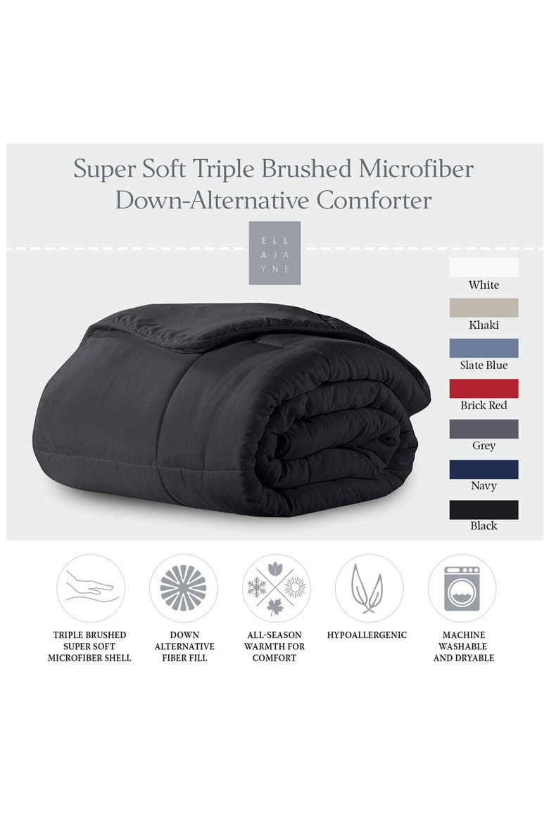 Microfiber Down-Alternative Solid Color Comforter, Alternate, color, BLACK