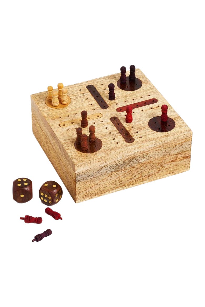 Pachisi Travel Game Set - Hand Carved, Fair Trade, Main, color, Brown