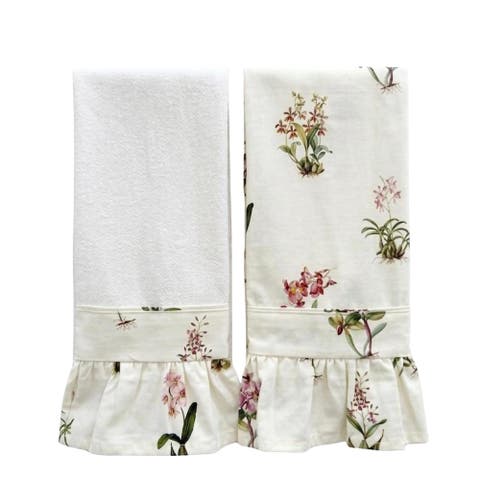 Botanical Orchid Ruffled Kitchen Towels - Set of 2