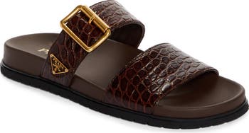 【PRADA】最新作★フラット ベルベット LOGO SLIDES Prada Printed Leather Slides | Saks Fifth Avenue