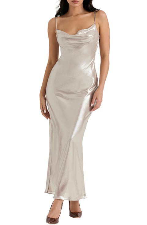 Leia Low Back Cowl Neck Satin Slipdress