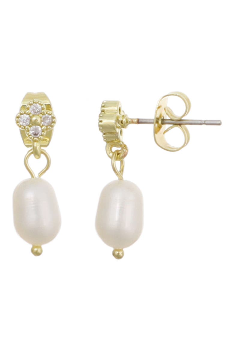 14K Gold Plated Cubic Zirconia & Freshwater Pearl Drop Earrings, Main, color, GOLD/ WHITE