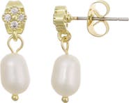 Adornia 14K Gold Plated Cubic Zirconia & Freshwater Pearl Drop Earrings