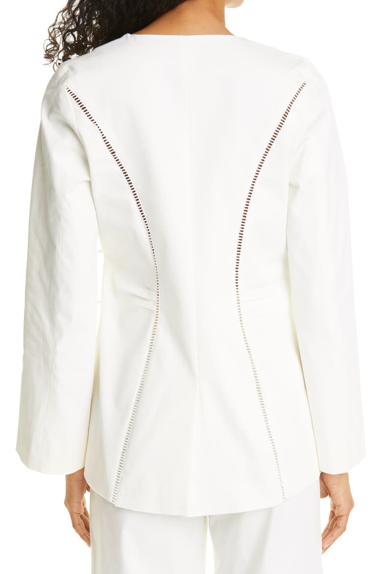Alta Side Tie Stretch Cotton Twill Jacket, Alternate, color, IVORY