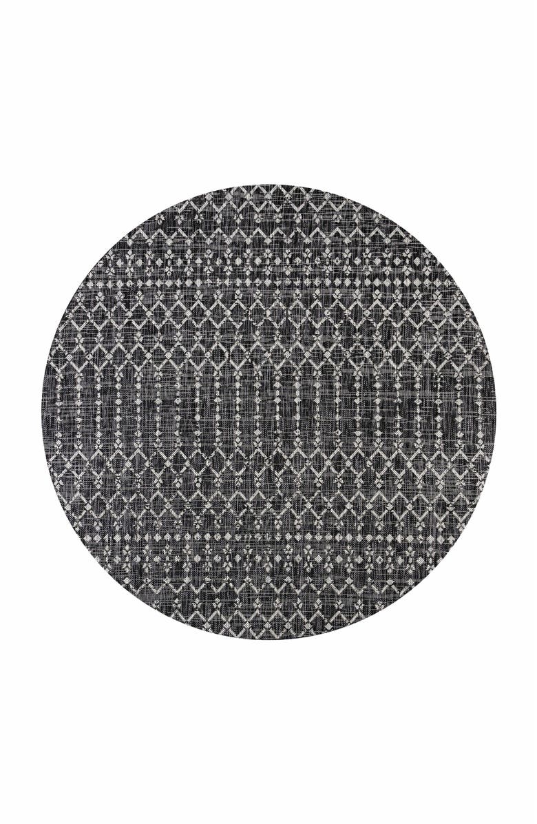 JONATHAN Y Ourika Moroccan Geometric Textured Weave Indoor/Outdoor Round Area Rug, Main, color, Black/Gray